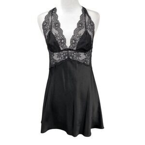 Victoria's Secret Black Lace Halter Chemise Babydoll Lingerie Small Slip Dress